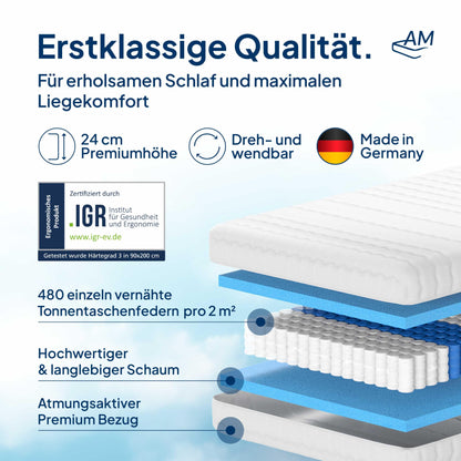 AM Qualitätsmatratzen Premium Taschenfederkernmatratze 90x200 H3