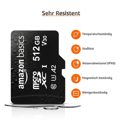 Amazon Basics microSDXC Speicherkarte 512 GB, U3, A2, mit SD-Adapter