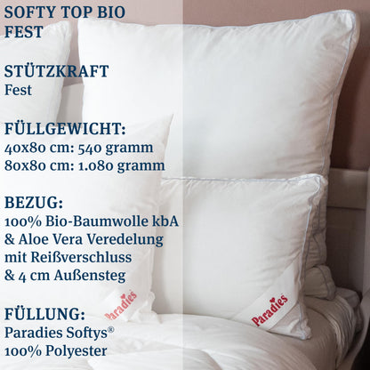 PARADIES Softy Top Bio Kopfkissen vegan fest 40x80 2er Set