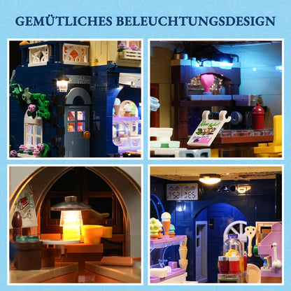 FUNWHOLE Stadtleben Eisdiele F9078 Klemmbausteine Haus mit Beleuchtung