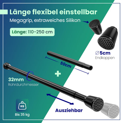 LOBUX Gardinenstange ohne Bohren, schwarz, 110-250 cm, Ø 32 mm