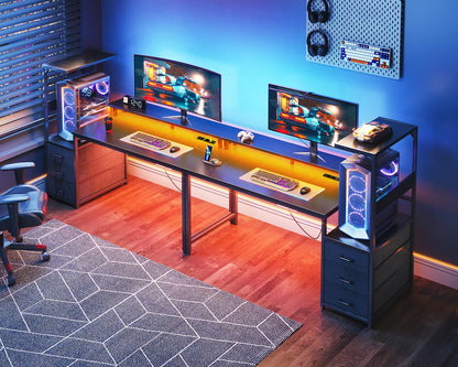 Coleshome Gaming Tisch 151x50cm LED Schubladen Carbon Schwarz