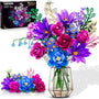 CUBIMANA Blumenstrauss Klemmbausteine mit LED-Licht, 21 Blumen, lila – Kunstblumen-Arrangement als Raumdeko
