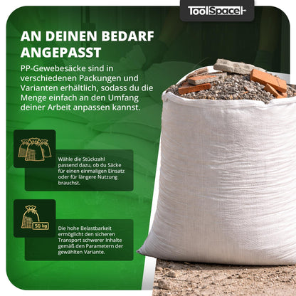 ToolSpace PP-Gewebesäcke 50 Stück, 50 kg Tragkraft, Bauschuttsäcke