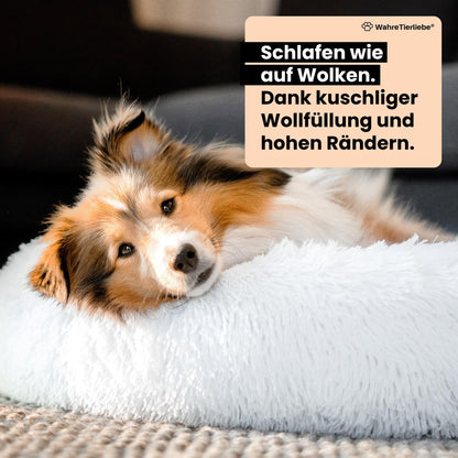 Wahre Tierliebe Hundebett Fluffy Wolke - Das Original, mit waschbarem Bezug Hundekissen, Hundekorb, Flauschiges Hundebett für große, mittelgroße & kleine Hunde