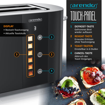 Arendo Edelstahl Toaster 4 Scheiben Langschlitz – Touchscreen