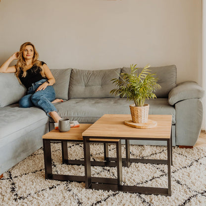 LEHMANN Couchtisch Set 2er – Wohnzimmertisch Holz Schwarz