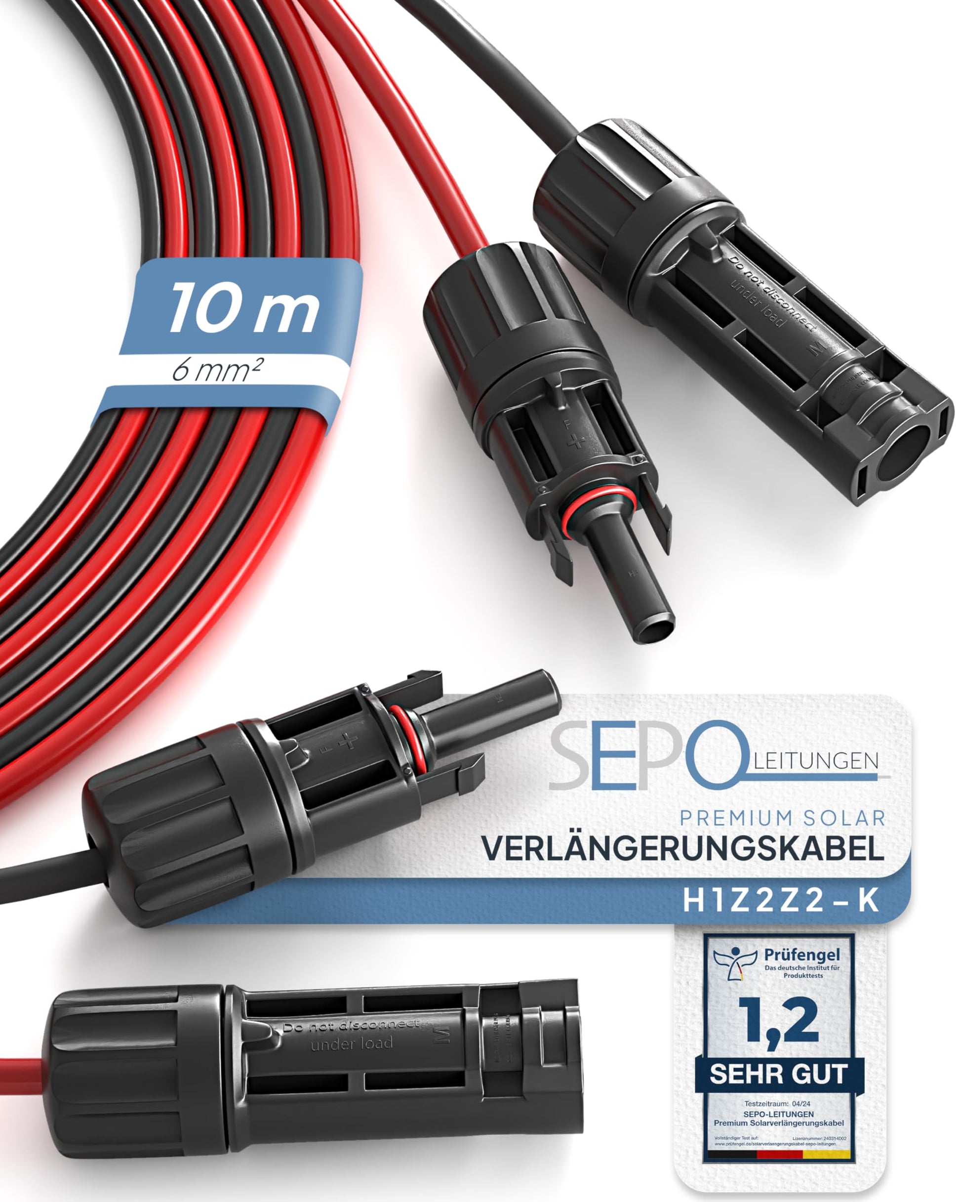 SEPO-Leitungen Solarkabel Verlängerung mit MC4-Steckern, 2er-Set zur Verbindung von Solarpanel und Wechselrichter