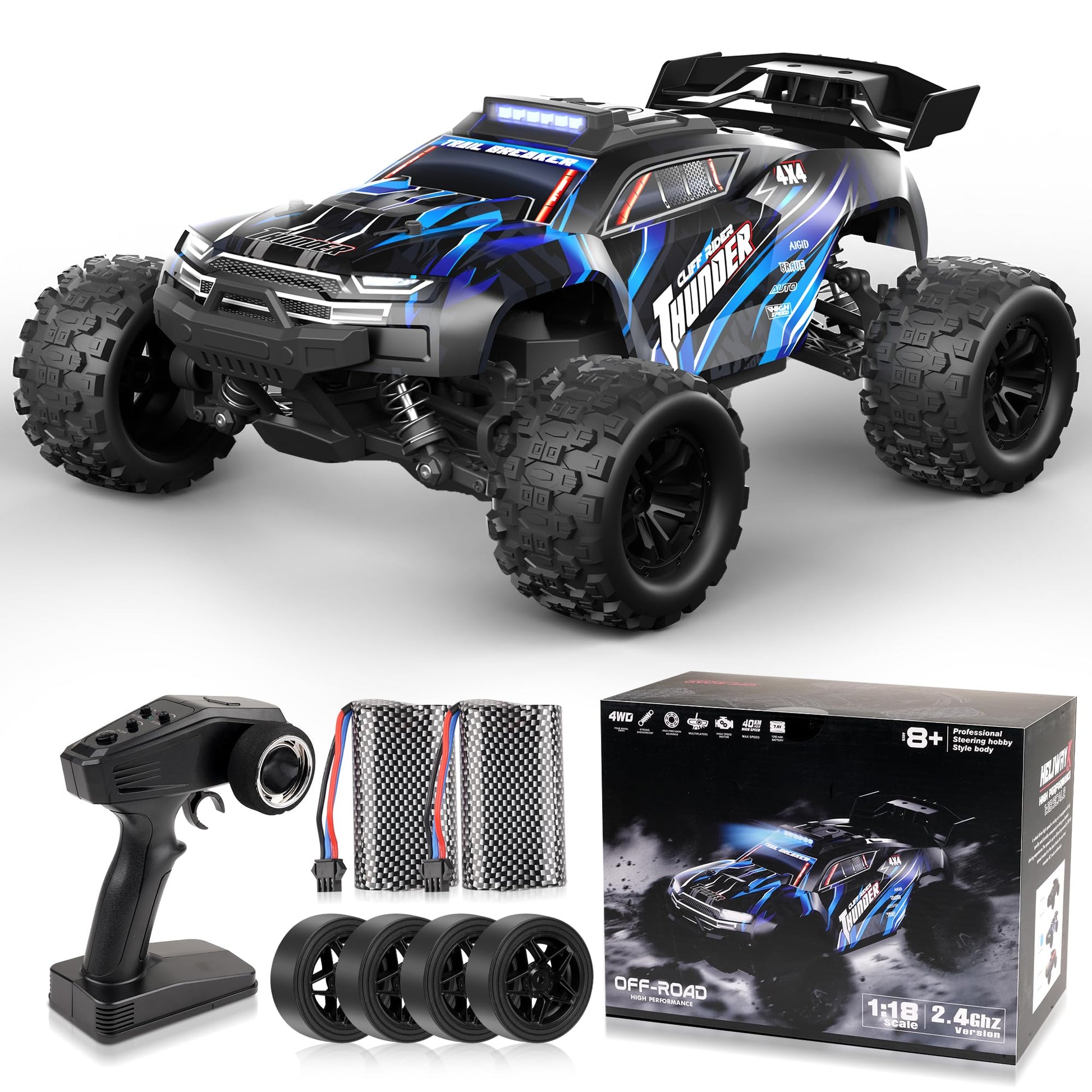 JOYTREKY Ferngesteuertes Auto 1:18 4WD Offroad 40 km/h blau – Offroad-Truck mit Stollenreifen