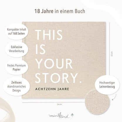 mintkind Erinnerungsbuch Kindheit Beige – Leinenalbum 0 bis 18 Jahre