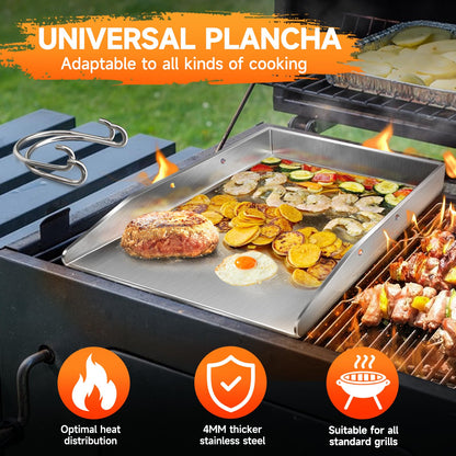 Edelstahl Grillplatte Plancha Set – 40x30 cm mit 2 Spachteln