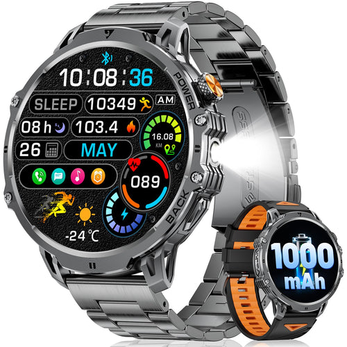 LIGE Smartwatch Herren EF13 mit 1,85 Zoll HD-Display und 2 Armbändern