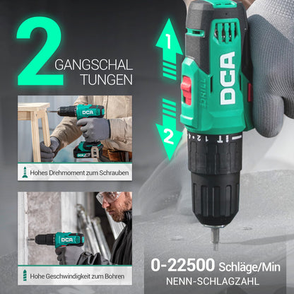 DCA Akku-Schlagbohrmaschine Set 20V, 40 Nm, 13 mm Bohrfutter