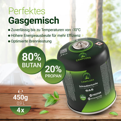 CAMPLORA 12x 450g Schraubkartuschen Propan Butan Weber Q100/1000