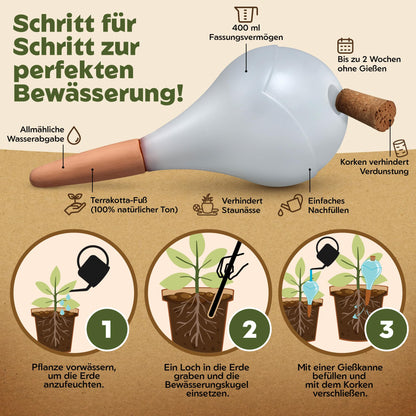 VITALLEO Bewässerungskugeln XL 400 ml, Selbstbewässerung, 6er-Set