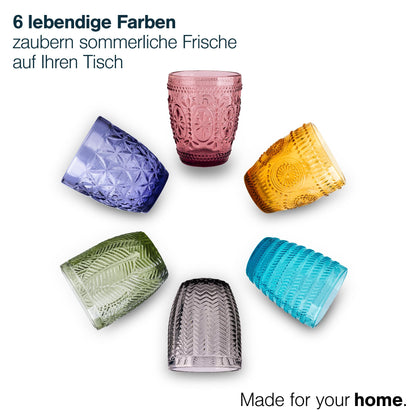 Norqvist Freya Trinkgläser Set bunt, 6er Set Wassergläser 250 ml