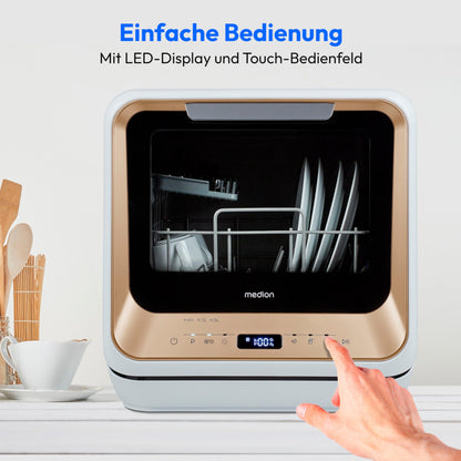 MEDION DWT20 Mini Tischgeschirrspüler Gold, 2 Massgedecke