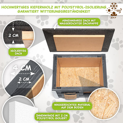 Outentin Katzenhaus Outdoor isoliert – grau 61x39x36cm