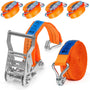 INTAKO Spanngurte mit Ratsche und Haken, 4er-Set, 6 m, 2000 kg – oranges Gurtband, 35 mm breit, zur Ladungssicherung