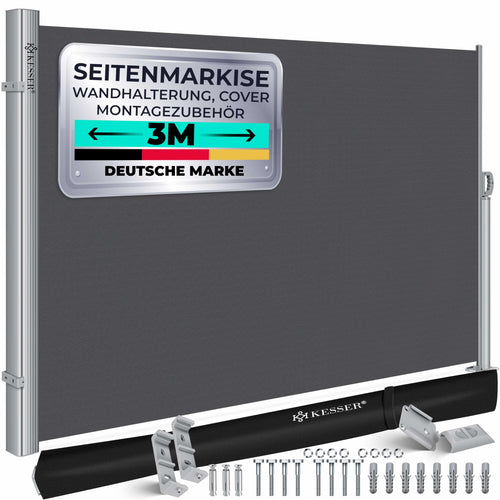 KESSER Alu-Seitenmarkise ausziehbarer Sichtschutz – 300x200cm Dunkelgrau