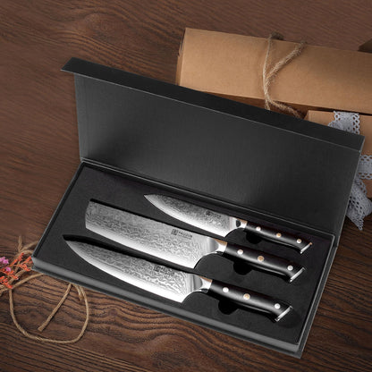 PAUDIN Damastmesser Set Küchenmesser – 3-teilig VG10 Damaststahl