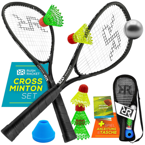 Rush Racket RS3 Speed Badminton Set 5-teilig mit Tragetasche – Set in Schwarz mit zwei Aluminium-Schlägern
