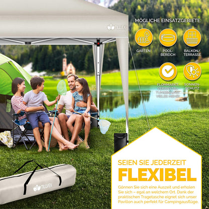 tillvex Faltpavillon 3x3m Pop-Up Gartenzelt mit Sandsäcken, Beige