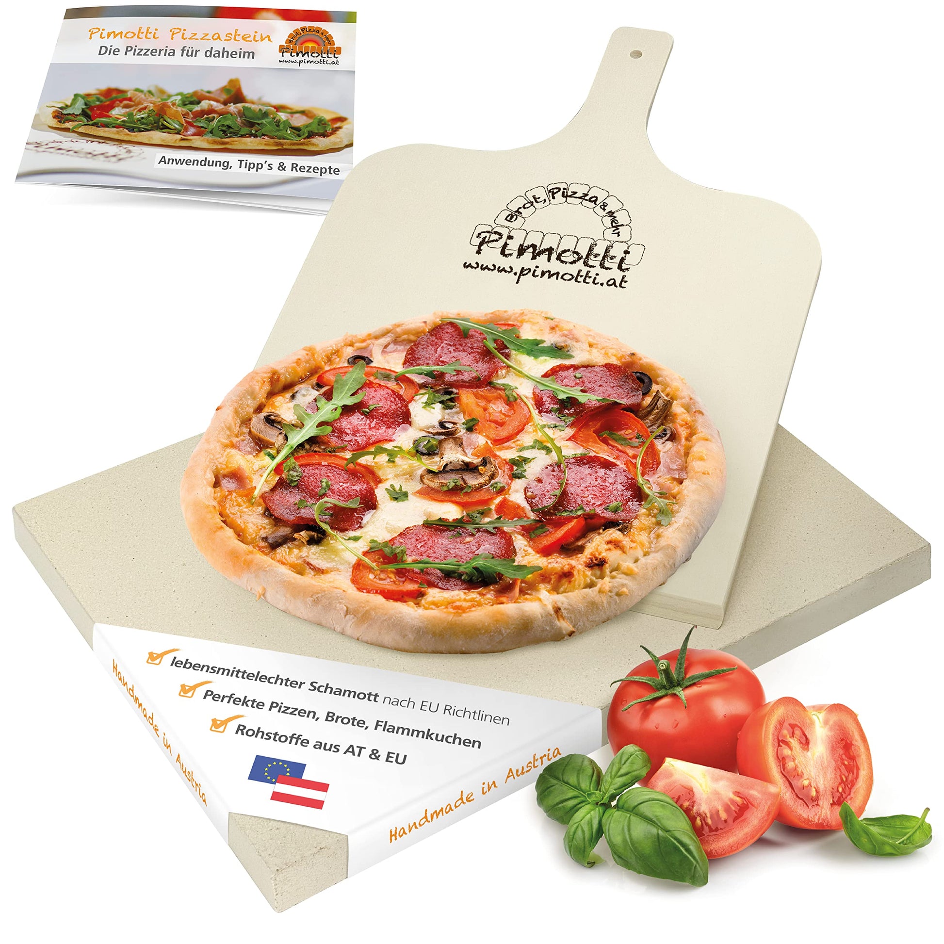 Pimotti Pizzastein aus Schamott 40 x 30 cm für Backofen und Grill, eckige Steinplatte mit 3 cm Stärke