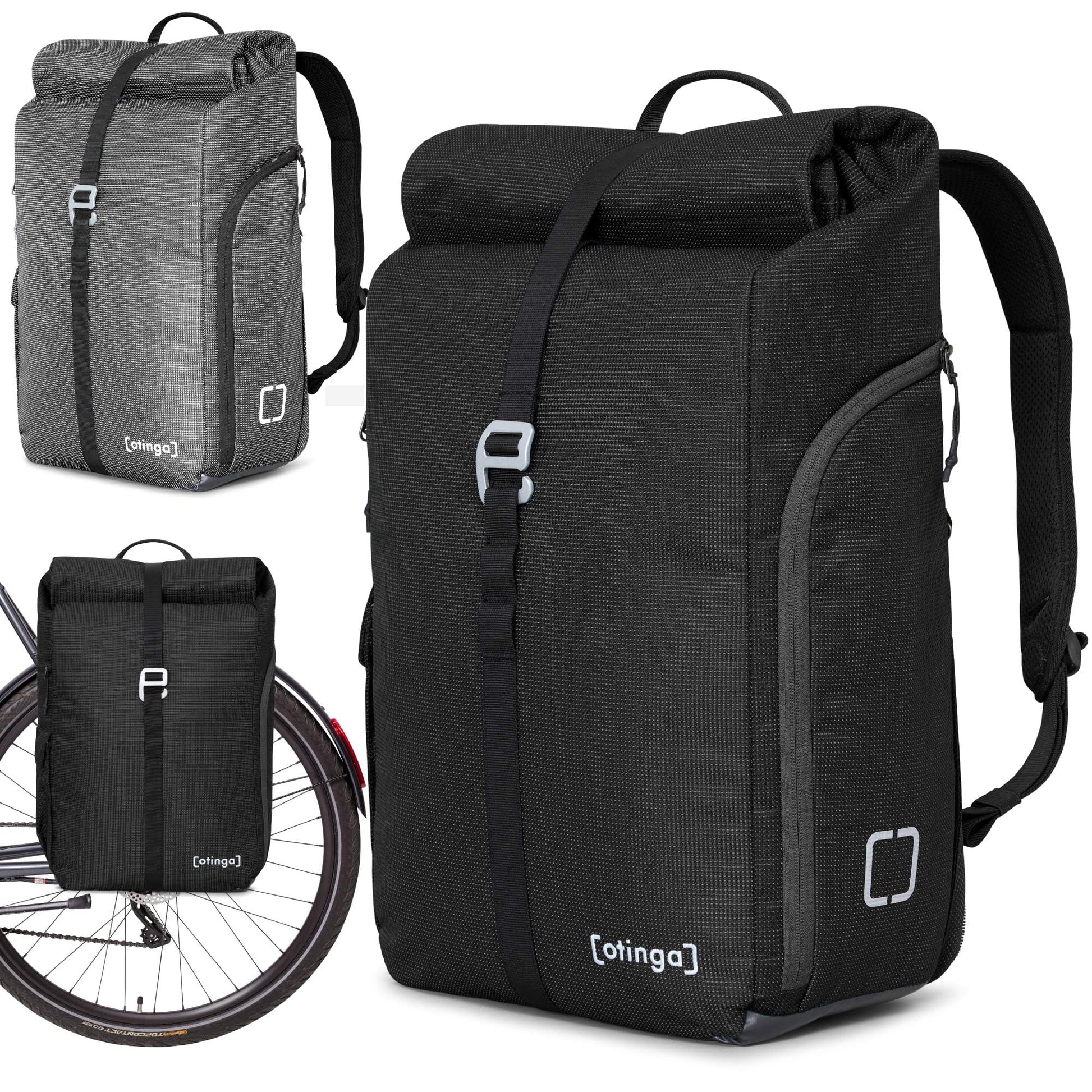 otinga Flip V3 Fahrradtasche Rucksack 34L für Gepäckträger: Konvertierbare 34L Tasche. Für Gepäckträger und als Rucksack nutzbar.