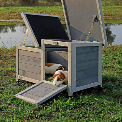 lionto Kaninchenstall Holz Hasenstall - 70x43x45 cm 2 Eingänge