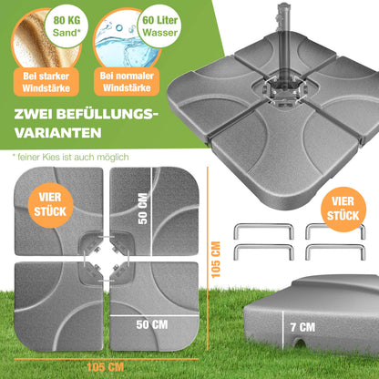 KESSER Sonnenschirmständer 4-teilig für Ampelschirm, 60 l / 80 kg