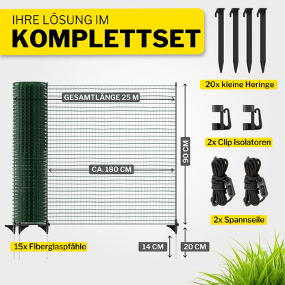 horizont Mobiler Hundezaun 25 m x 90 cm, 15 Pfähle, Garten & Camping