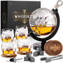 WHISISKEY Whisky Karaffe Set Explorer 4 mit Globus-Dekanter 900 ml, 4 Gläsern und Whisky-Steinen