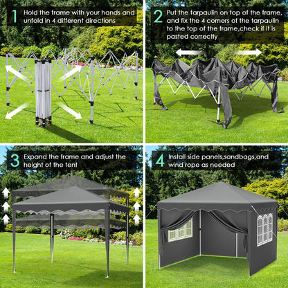 OutdoorPro Faltpavillon 3x3m – UV50+ Grau mit Seitenteilen