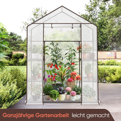 Sekey Foliengewächshaus GH18 200x145x75 cm, 4 Regalböden, weiss