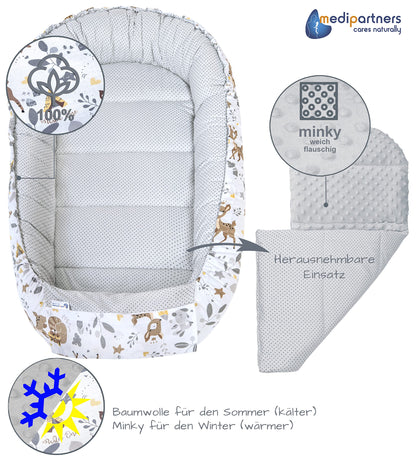 Medi Partners Babynest Set 5-teilig – Reh mit Grauem Minky