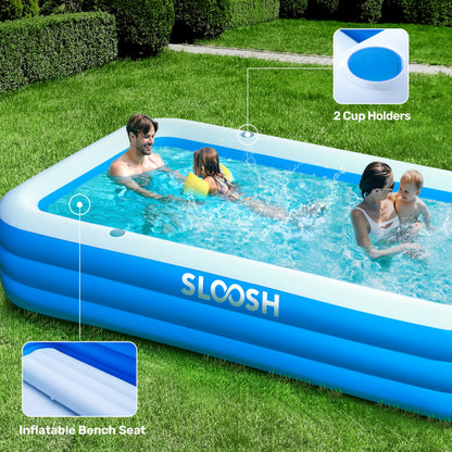 Sloosh Aufblasbarer Pool mit Sitzbank, 304,8 x 182,8 x 55,8 cm, Blau