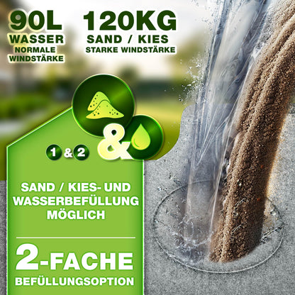tillvex Sonnenschirmständer 90 L / 120 kg, 4-teilig, für Ampelschirm