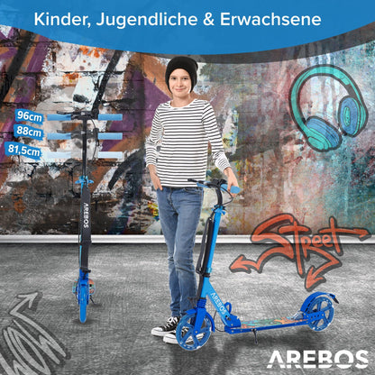 Arebos Cityroller Tretroller Blau – LED Räder klappbar