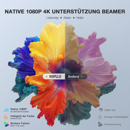 VOPLLS Q5 Mini Beamer 1080P Full HD, 4K, Autofokus, WiFi 6, Silber