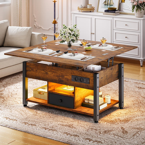 YITAHOME 4-in-1 Couchtisch höhenverstellbar - Vintage-Braun