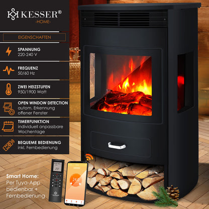 KESSER® Prio Elektrokamin mit Heizung – WiFi App, 1900W