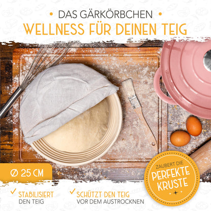 KRUSTENZAUBER Gusseisen Brotbacktopf emailliert 26cm mit Gärkorb