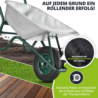 Juskys Garden Schubkarre - 100L Volumen verzinkt Silber