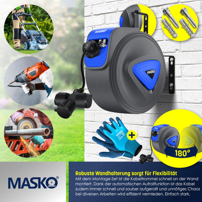 MASKO Automatik Kabeltrommel 20m Wandhalterung 3-fach