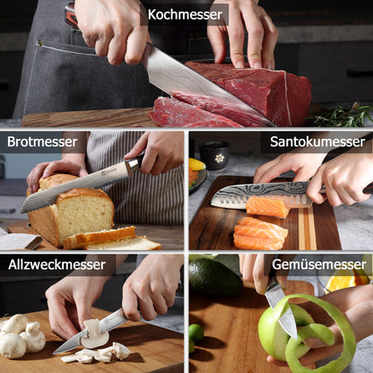 PAUDIN 5-teiliges Küchenmesserset - Carbon Edelstahl Klingen