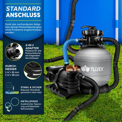 tillvex® Sandfilteranlage 13.200 L/h für Pools bis 40.000L – Grau