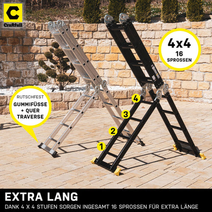 CRAFTFULL Aluminium Mehrzweckleiter CF-104A - 4x4 Sprossen Silber