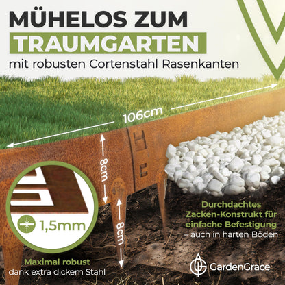 GardenGrace Rasenkante Cortenstahl Beeteinfassung - 10m 16cm 1.5mm