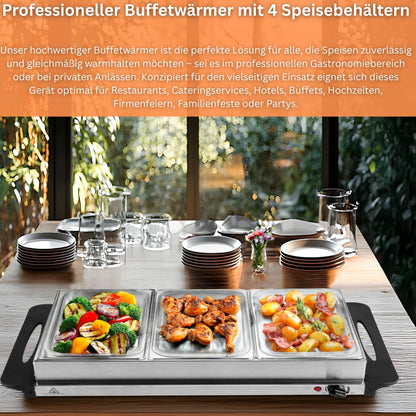 Steinborg Buffetwärmer Speisewärmer mit 4 Edelstahlbehältern 300 Watt